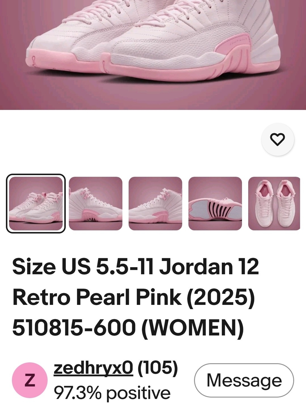 Jordan 12 RETRO *Men's/ 9.5* - women's/ 11 Sneakers in Pearl Pink